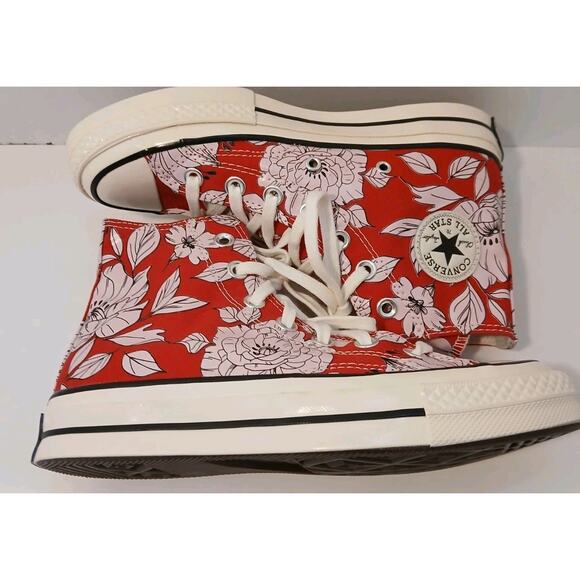 Converse Chuck Taylor All Star Hi Red With Pink Flowers Cherry Blossom Women's 6 - Picture 5 of 10